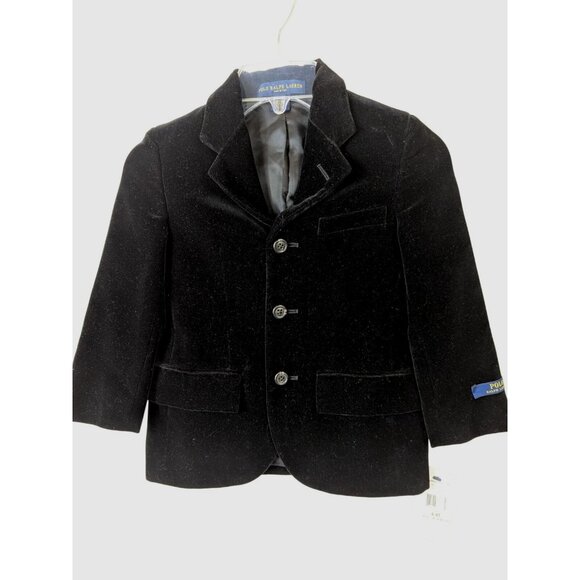 Polo Ralph Lauren Boy size 4T 4 Velour Button Blazer Tuxedo Jacket Black Dress - Picture 1 of 16